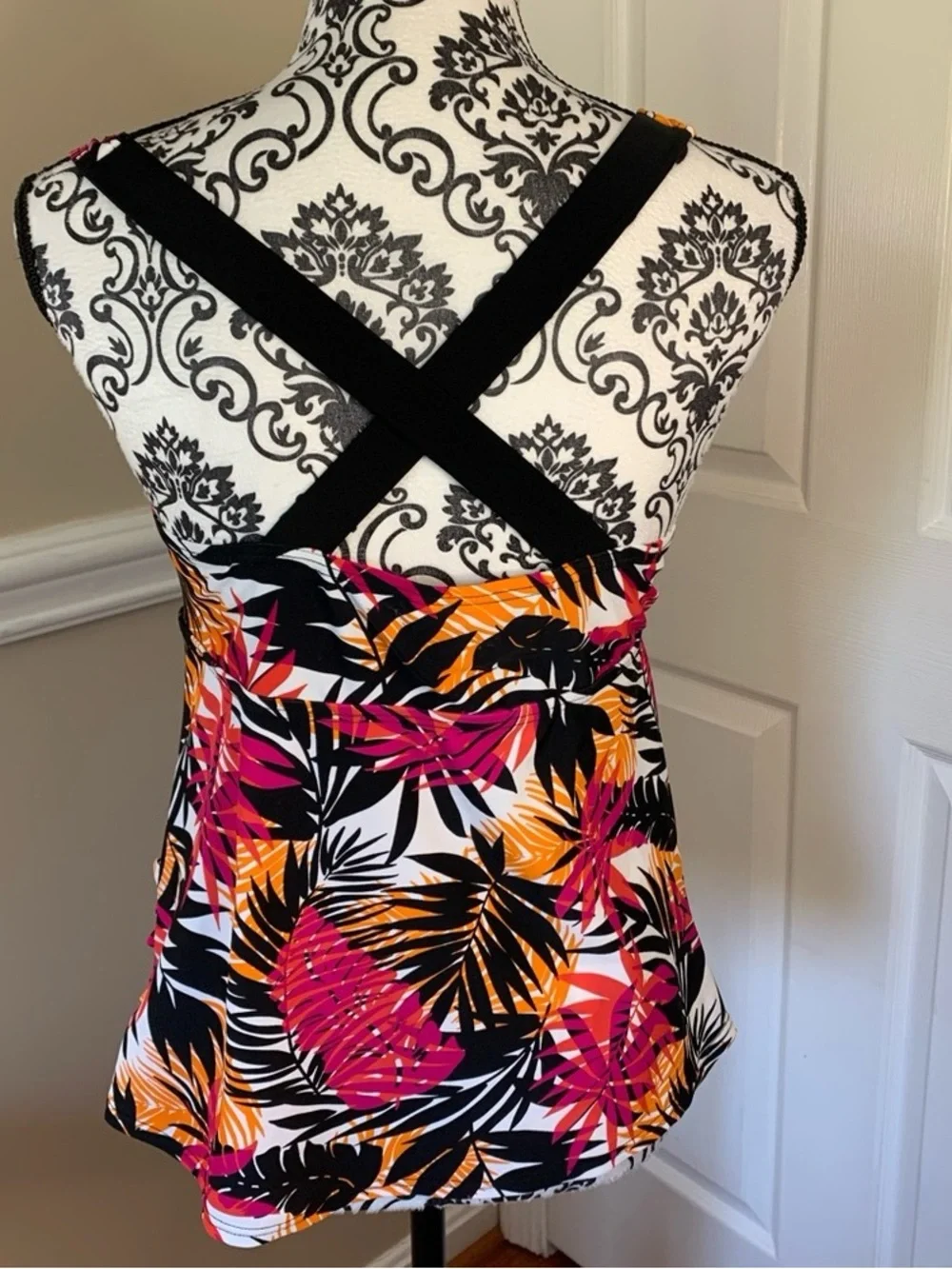Tropical Print Tank Dress in Pink & Orange
